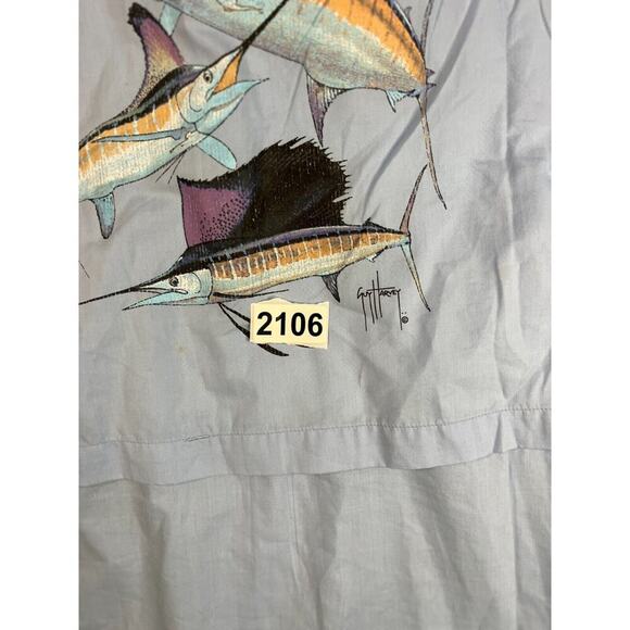 Guy Harvey Shirt XL Light Blue Fish Nylon‎ Button Up Short Sleeve Swordfish Logo - Picture 6 of 6